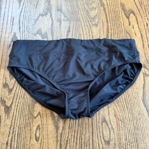 Lands End Womens Solid Black Banded Waist Mid Rise Bikini Brief Bottom Size 14
